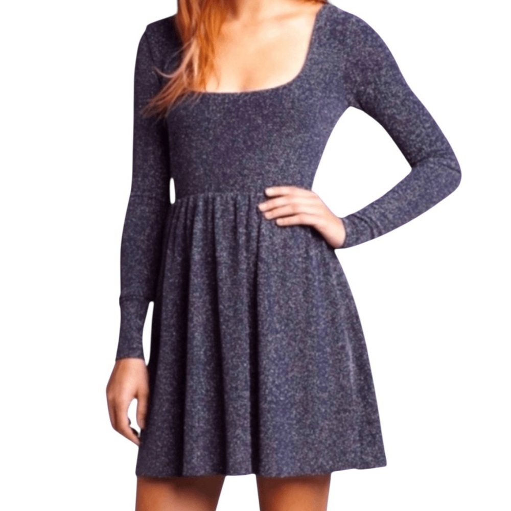 Free People midnight metallic Long Sleeve navy backless fit & flare Dress medium